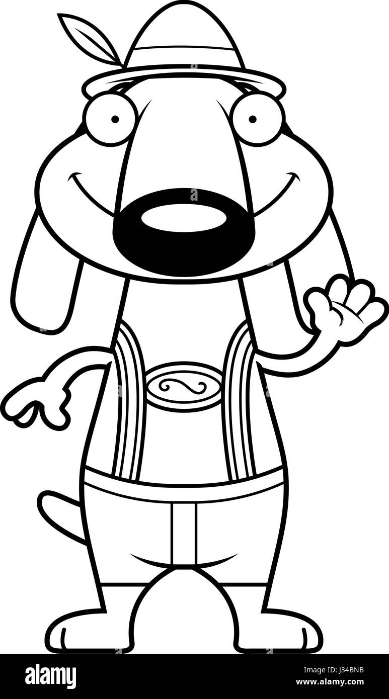 Eine Karikatur Illustration eines Dackels in Lederhosen winken. Stock Vektor