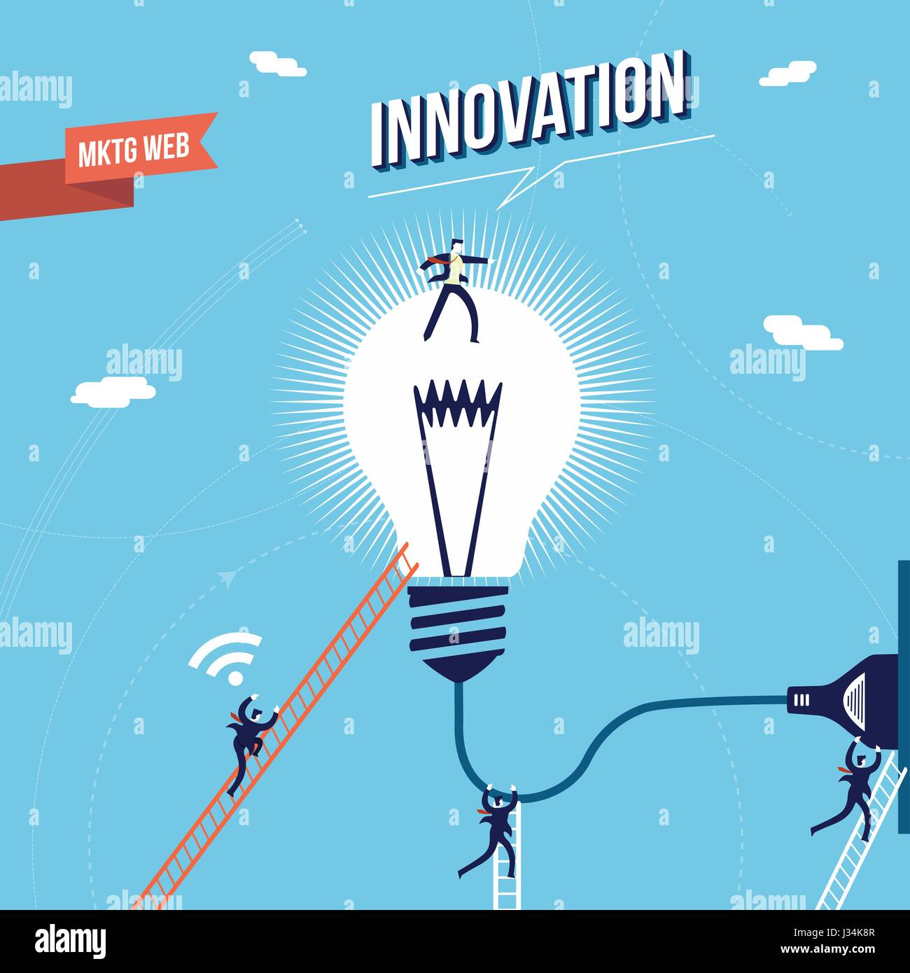 Neue Ideen für Unternehmen, Unternehmer-Team mit Glühbirne für marketing-Erfolg. EPS10 Vektor. Stock Vektor