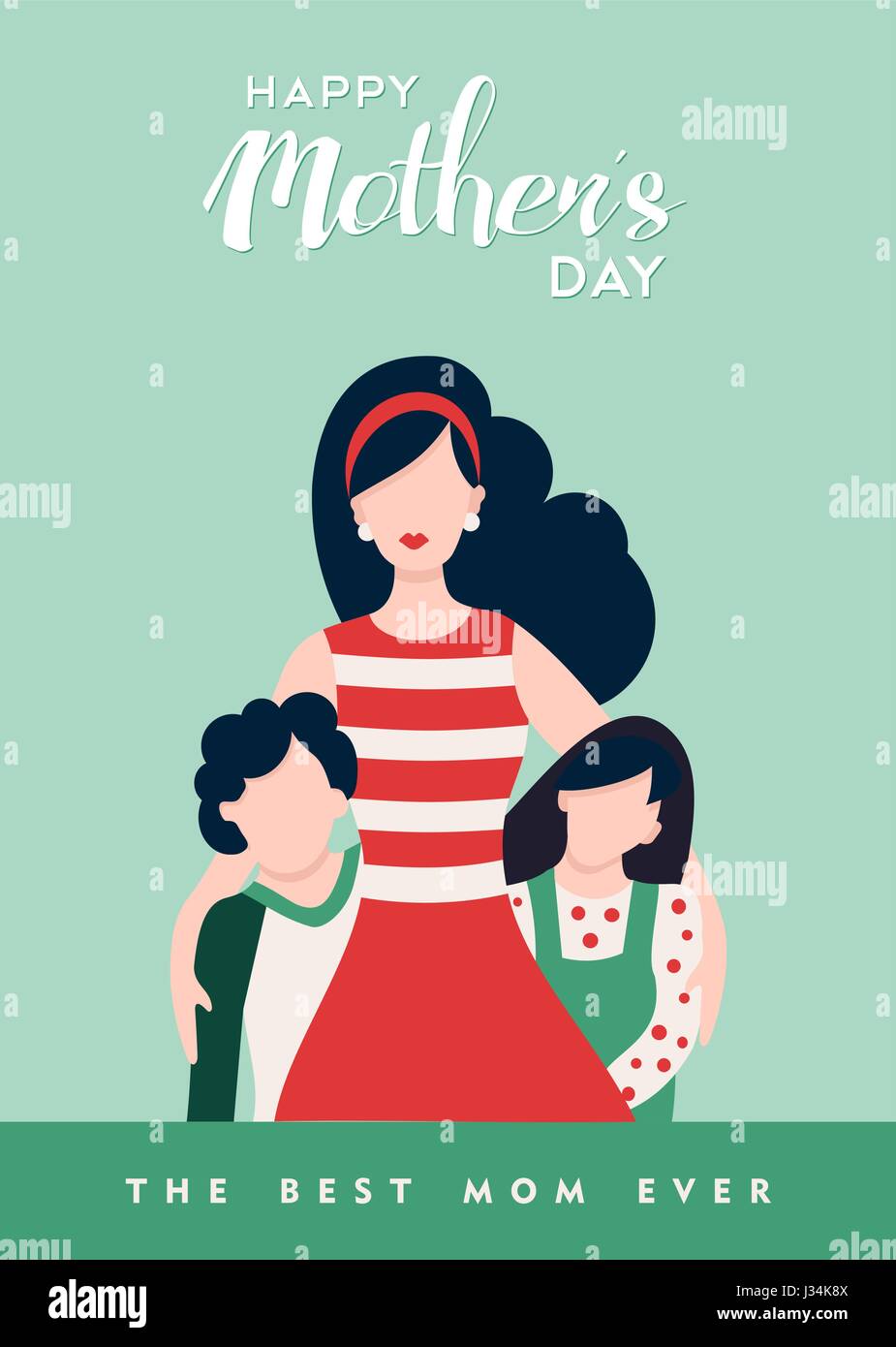 Glückliche Mütter Tag Karte Illustration, Mutter und Kinder mit liebevollen Typografie Zitat. EPS10 Vektor. Stock Vektor