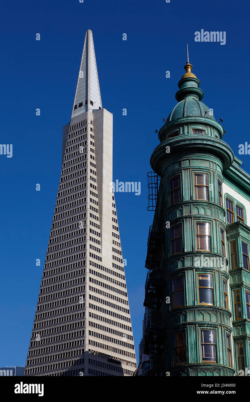 Financial District und Transamerica Pyramid in San Francisco, Kalifornien, USA Stockfoto