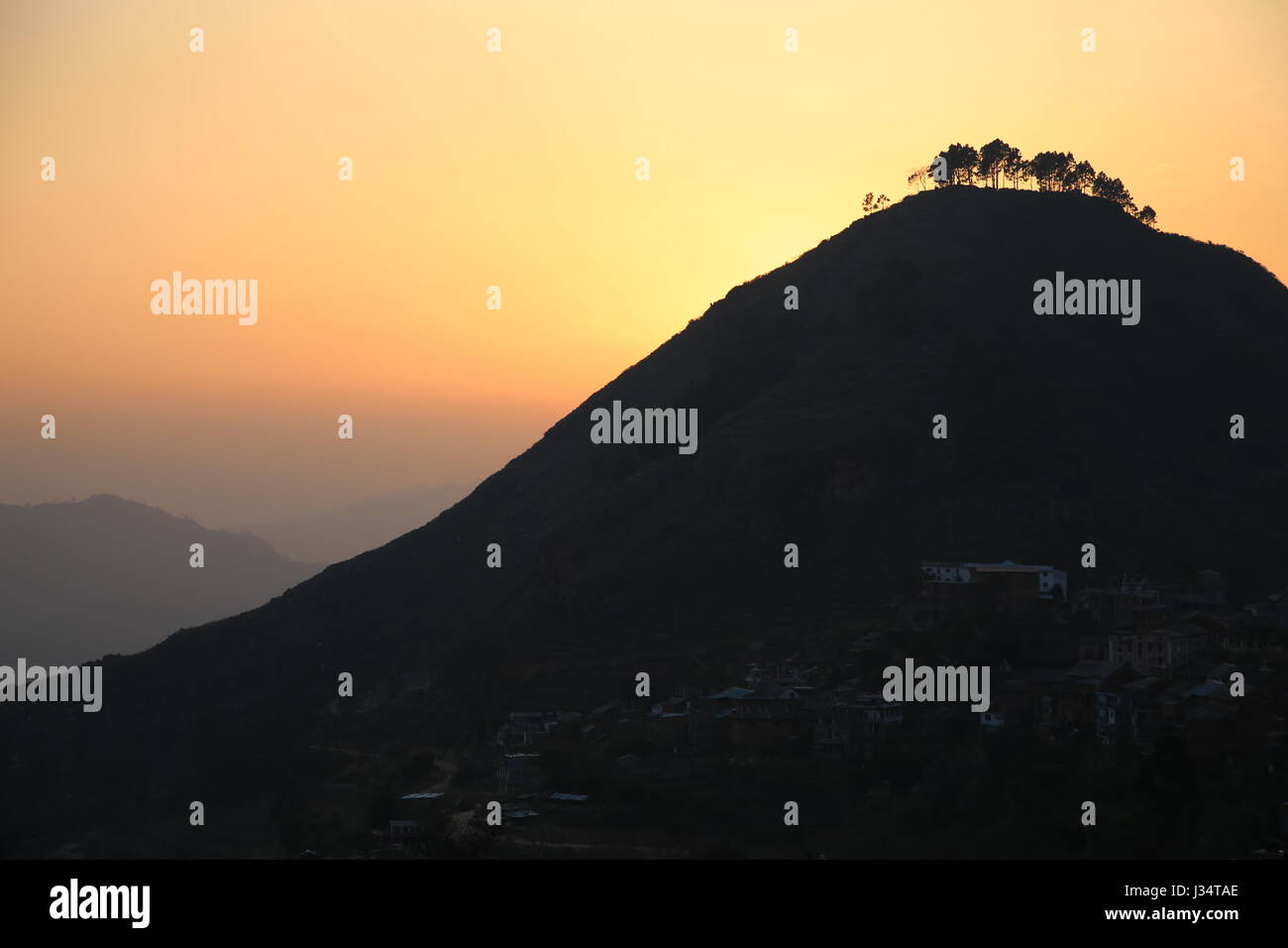 Silhouette in Nepal Bandipur Vorbergen Bereich am Dus oder Dämmerung Stockfoto