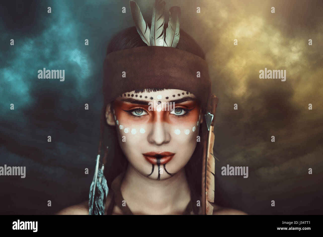 Sturm-Schamanen. Native american Make-up Stockfoto