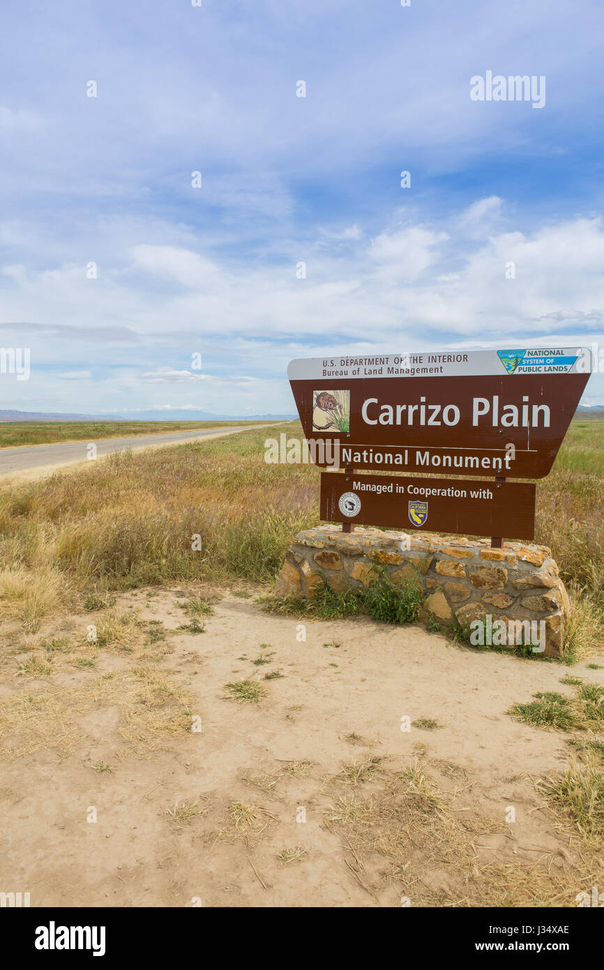 Schild am Eingang der Carrizo Plain National Monument in Kalifornien USA Stockfoto