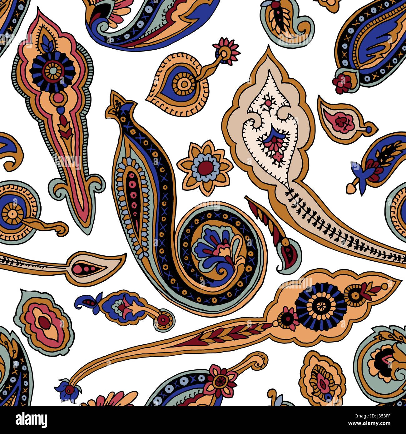 Nahtlose abstrakte geometrische Paisleymuster. Traditionelle orientalische ethnischen Ornament auf weißem Hintergrund. Textil-Design. Stock Vektor