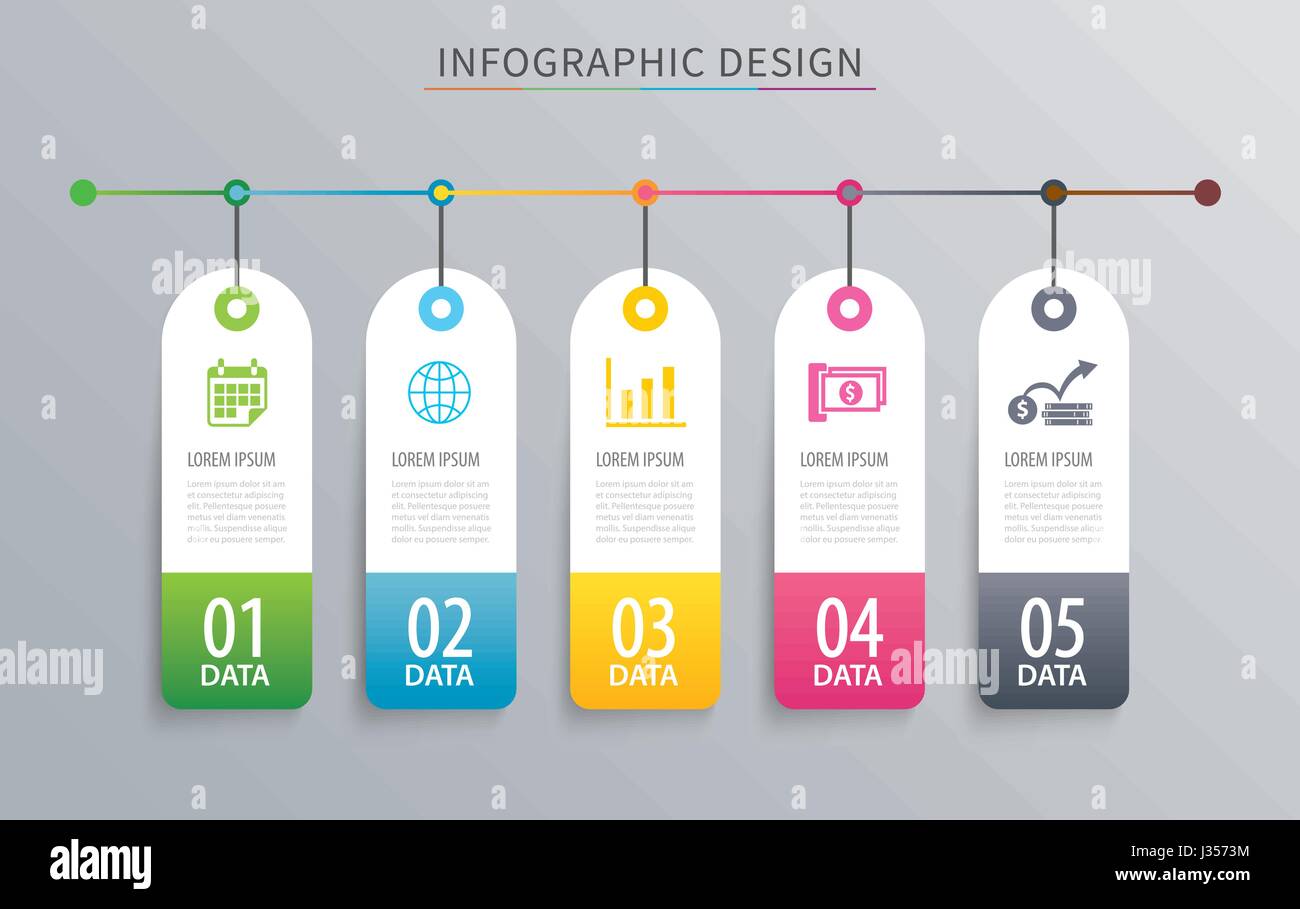 Infografiken Tag Banner 5 Option Vorlage. Vector Illustration Hintergrund. Einsetzbar für Workflow-Layout, Daten, Business Schritt, Web-Design. Stock Vektor