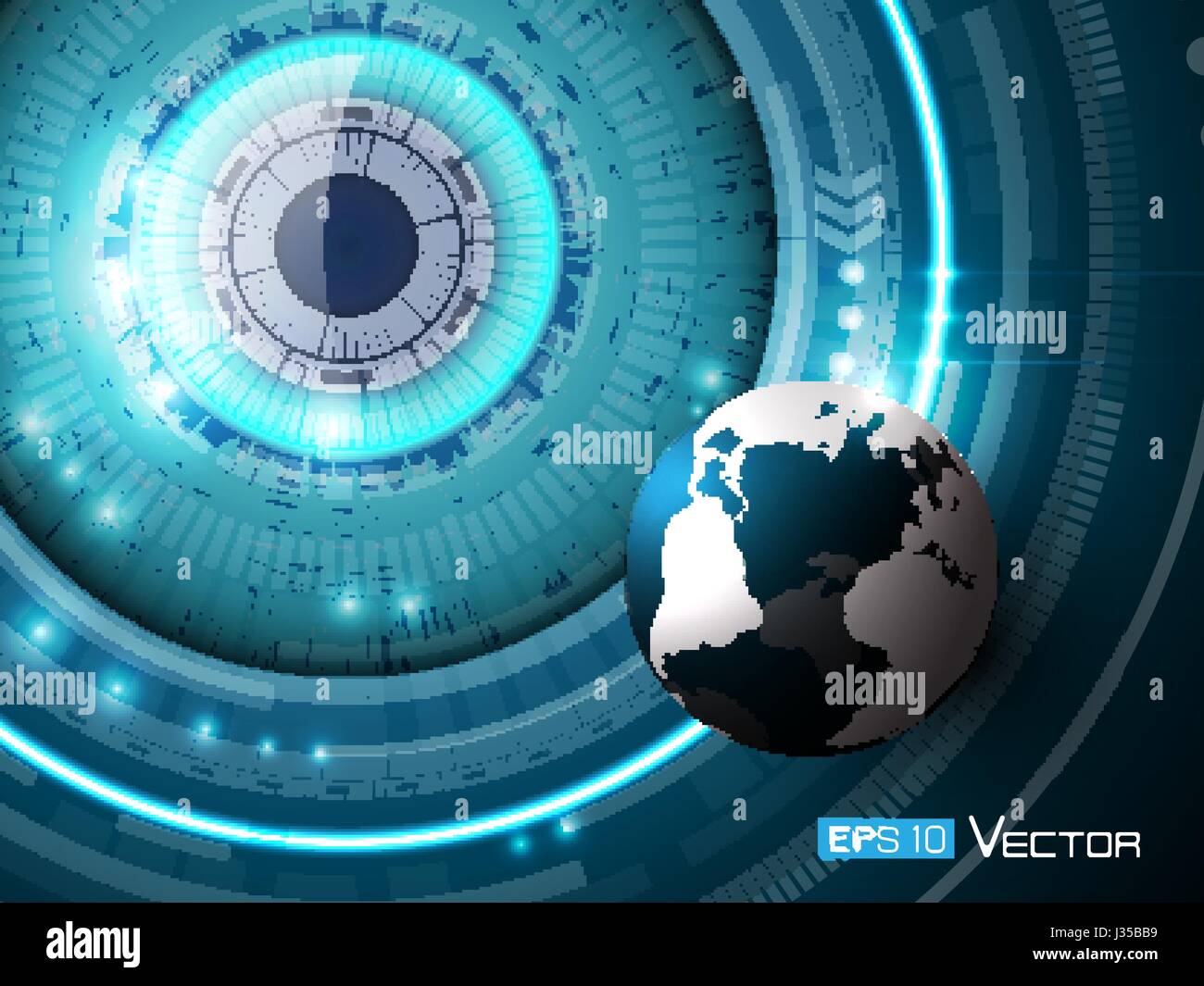 Vektor abstrakte Technik Hintergrund mit futuristischen Auge, eps10 Datei, Farbverlauf und Transparenz verwendet, Raster-Version verfügbar. Bild einschließlich Kugel. Stock Vektor