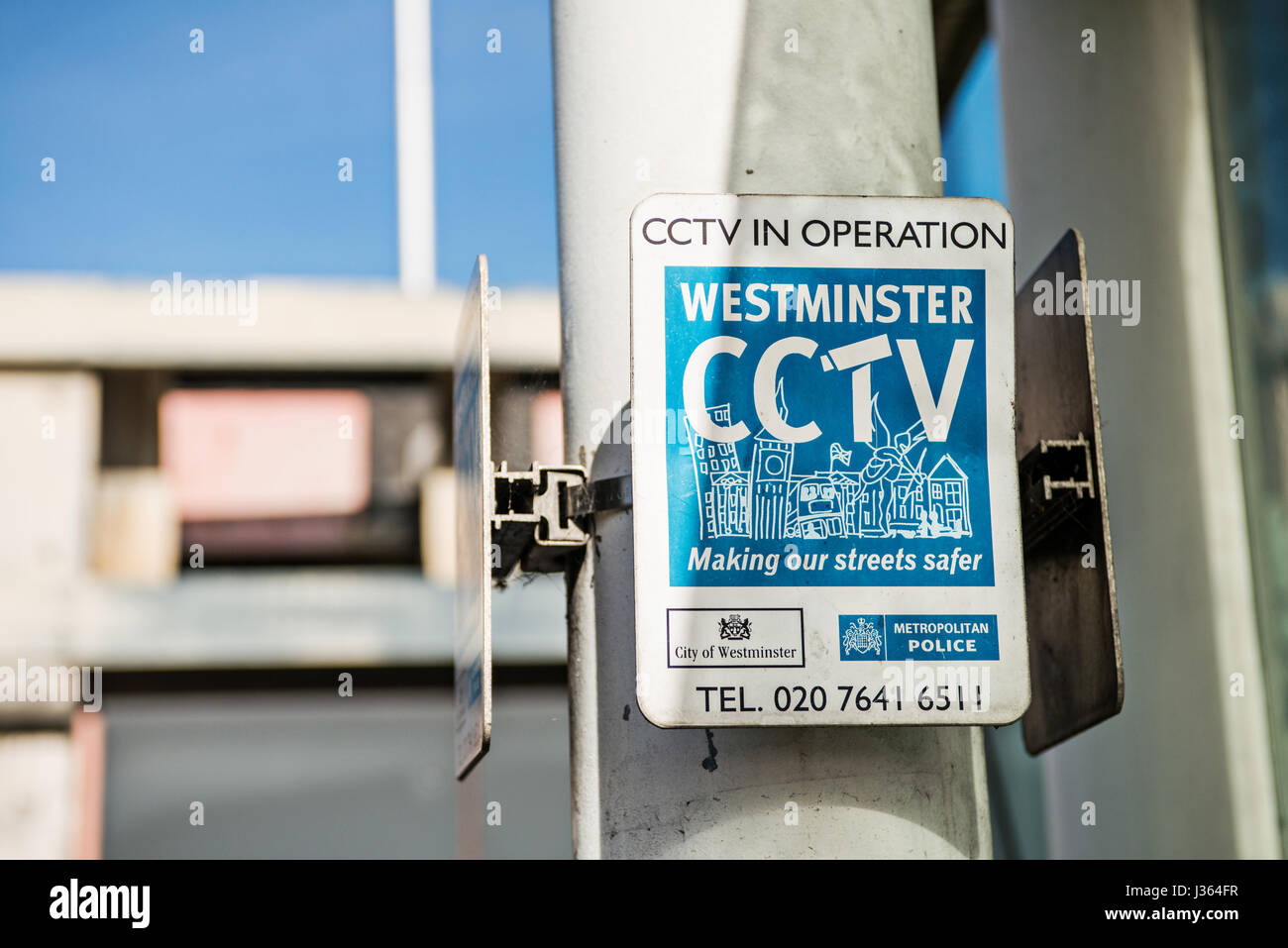 Westminster-CCTV-Zeichen Stockfoto