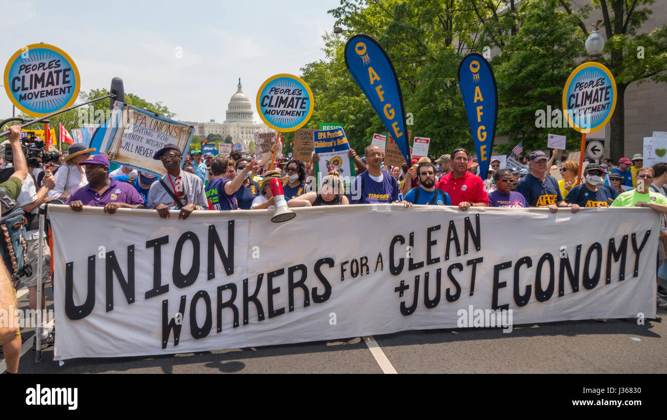 WASHINGTON, DC, USA - Gewerkschaftsmitglieder während The People Klima März. Stockfoto