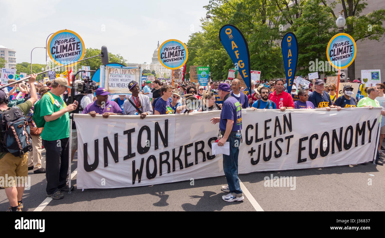 WASHINGTON, DC, USA - Gewerkschaftsmitglieder während The People Klima März. Stockfoto