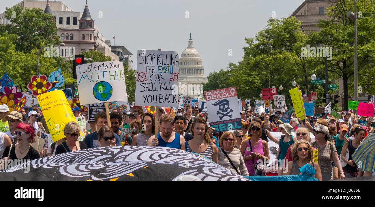 WASHINGTON, DC, USA - Climate March Demonstranten protestieren. Stockfoto