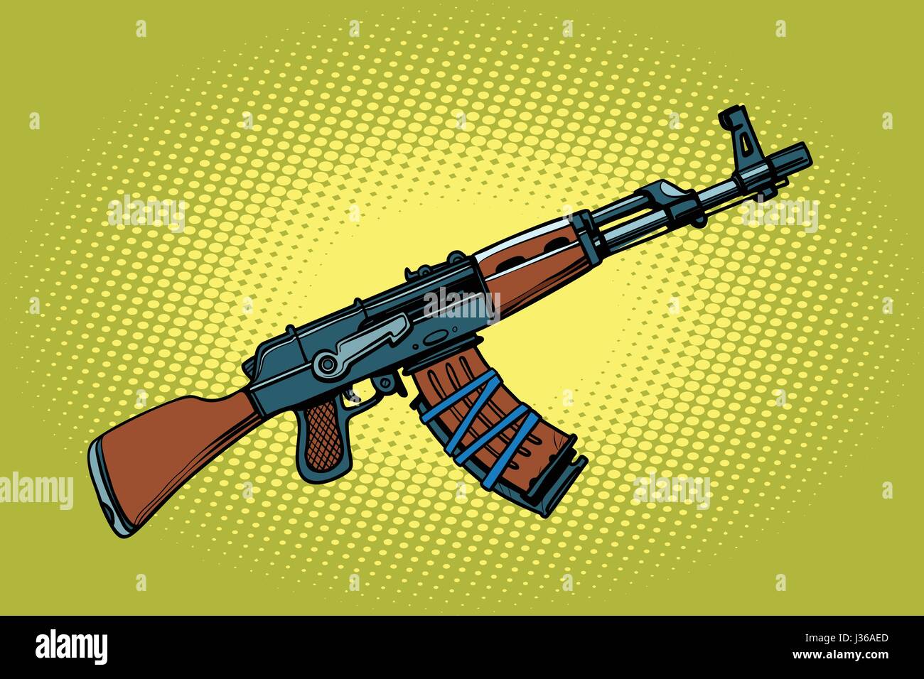 Sowjetische AKM automatischen Waffen. Comic-Cartoon-Stil Pop Art Retro-Vektorgrafik Stock Vektor