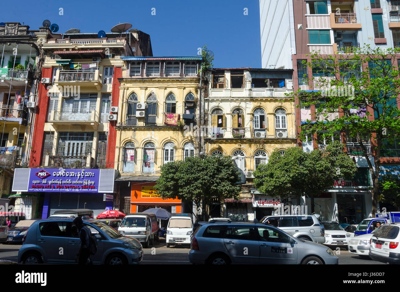 Kolonialen Gebäuden, Yangon, Myanmar Stockfoto