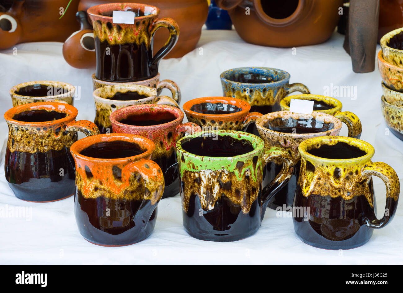 Traditionelle Keramik Becher in Trujillo, Europa, Spanien Stockfoto