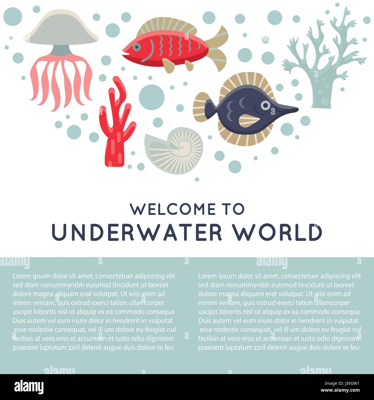 Marine Life Card einfach gruppiert und editierbare Elemente Stock Vektor