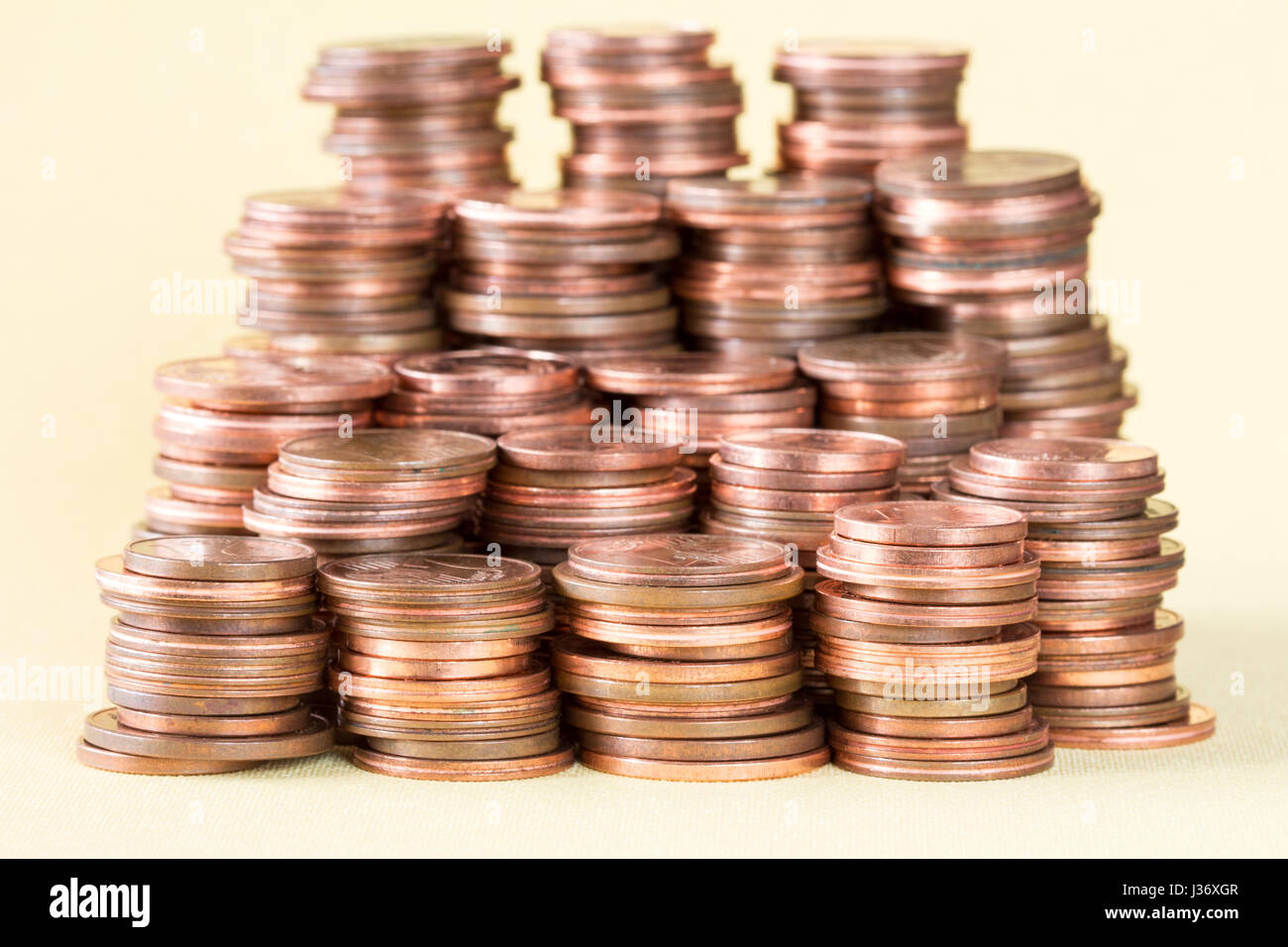 Bigstack Kupfermünzen (Cent) Stockfoto