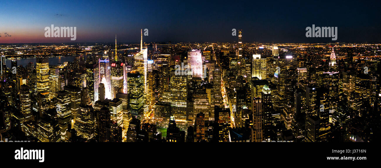 New York Nacht Panorama Stockfoto