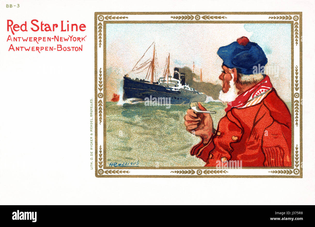 Alte Ansichtskarte für Red Star Line Versand, illustriert von Henri Cassiers. Erste veröffentlichte c1901. Stockfoto