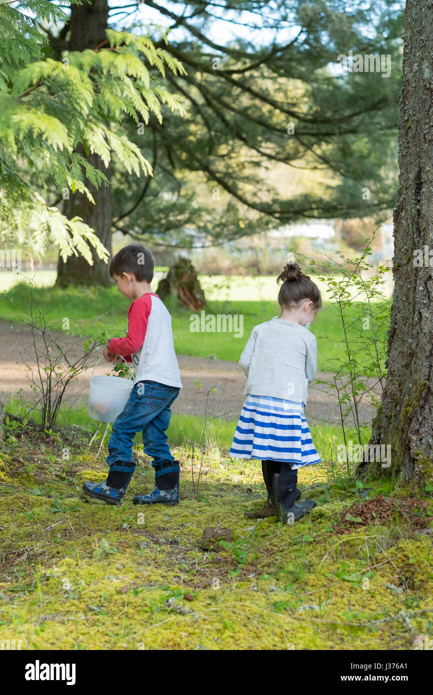 Ostereiersuche im Freien in Oregon Stockfoto