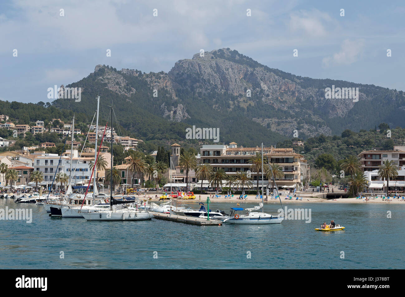 Hafen von Port de Sóller, Mallorca, Spanien Stockfoto