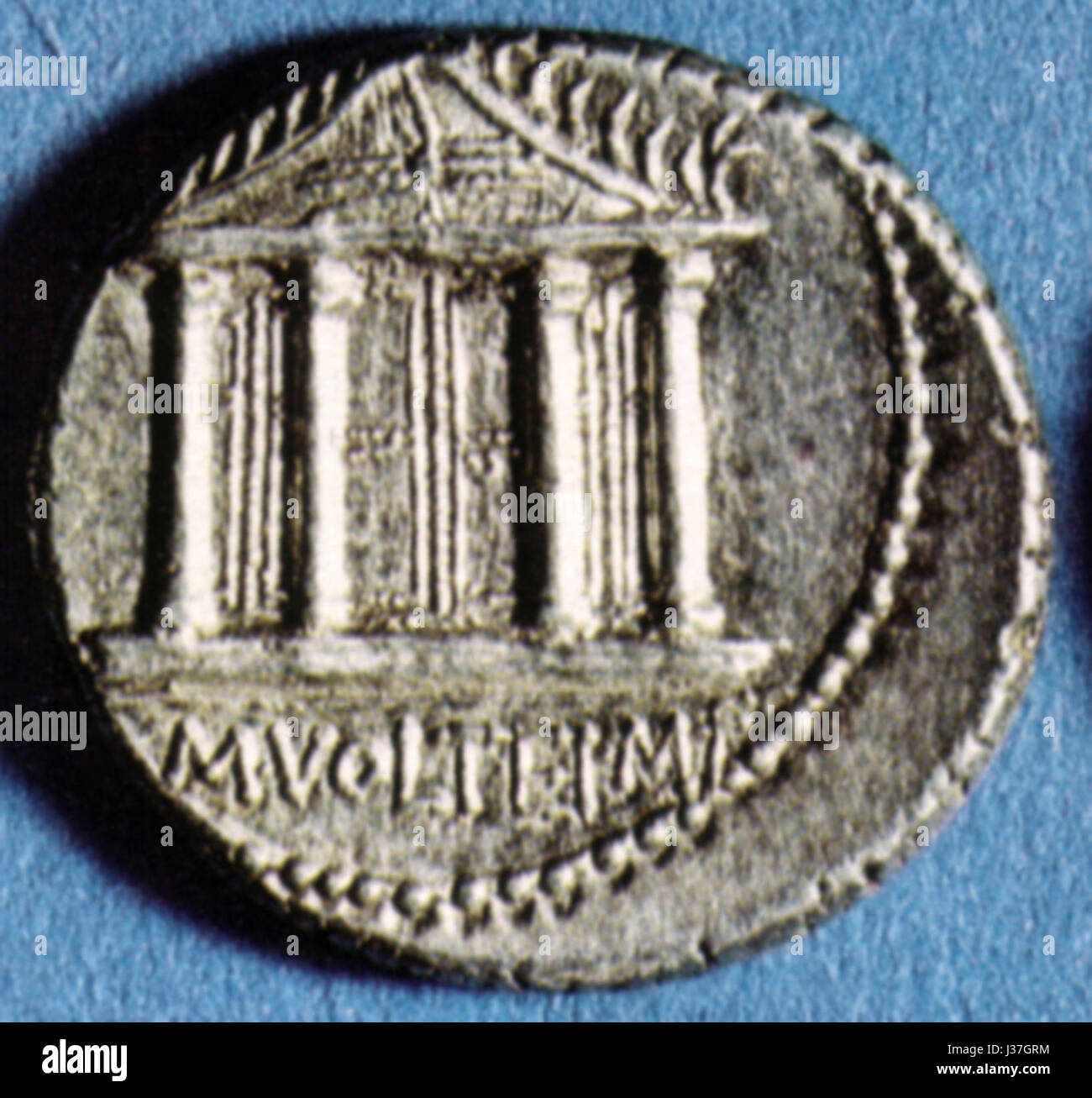 Denario di M. Volteio con il Tempio di Giove Zeitabschnittes Stockfoto