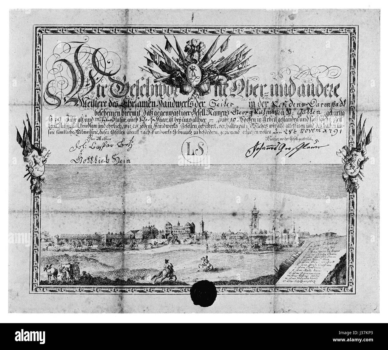 Darmstadt 1791-1850 bezieht sich auf eine Periode in der Geschichte der Stadt Darmstadt, in der bedeutende kulturelle, politische und wirtschaftliche Entwicklungen stattfanden. Die Rolle der Stadt im größeren historischen Kontext Deutschlands in dieser Zeit ist geprägt von Industrialisierung, städtischem Wachstum und kulturellen Fortschritten. Stockfoto