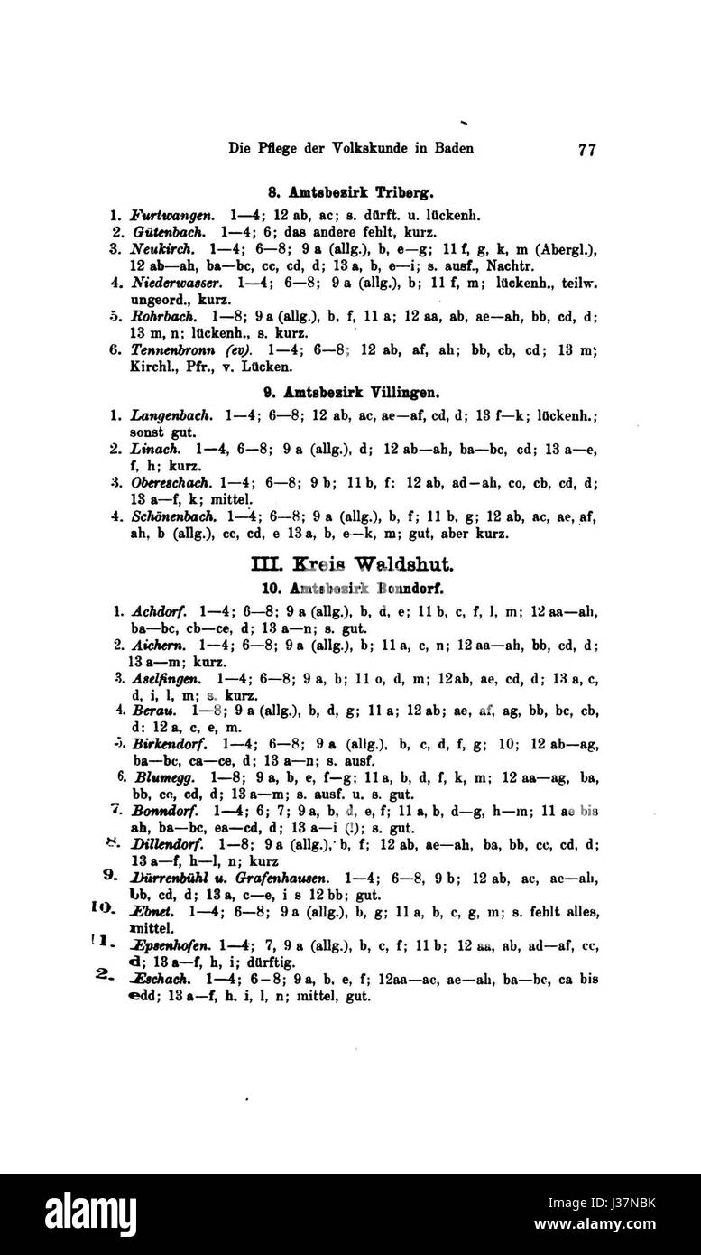 Das Dokument „de Alemannia XXXIV 085“, Teil einer wissenschaftlichen Sammlung, die sich wahrscheinlich auf Germanistik oder historische Forschung im Zusammenhang mit Alemannia konzentriert. Stockfoto