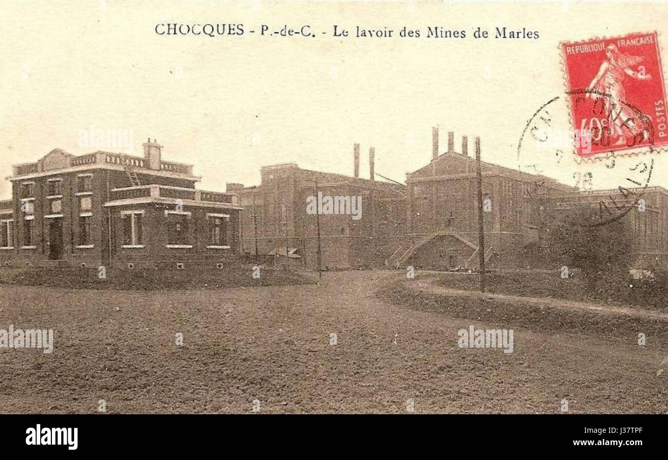 Eine historische Referenz an das Waschhaus (Lavoir) in den Minen von Marles in Chocques, Frankreich, verbunden mit der Bergbauindustrie und dem lokalen Erbe. Stockfoto