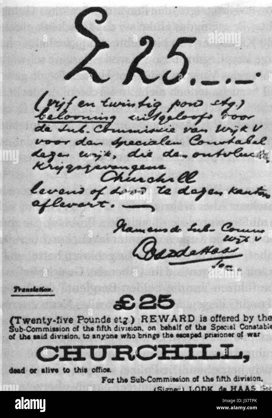 Dieses ikonische Poster mit den * Wanted* zeigt Winston Churchill, das während des Zweiten Weltkriegs geschaffen wurde, um die Bemühungen der britischen Regierung zu fördern, Unterstützung zu gewinnen und die Rolle von Churchillâ bei der Führung Großbritanniens während des Krieges hervorzuheben. Sie symbolisiert den Kampf gegen die Nazi-Kräfte und ruft zur nationalen Einheit auf. Stockfoto