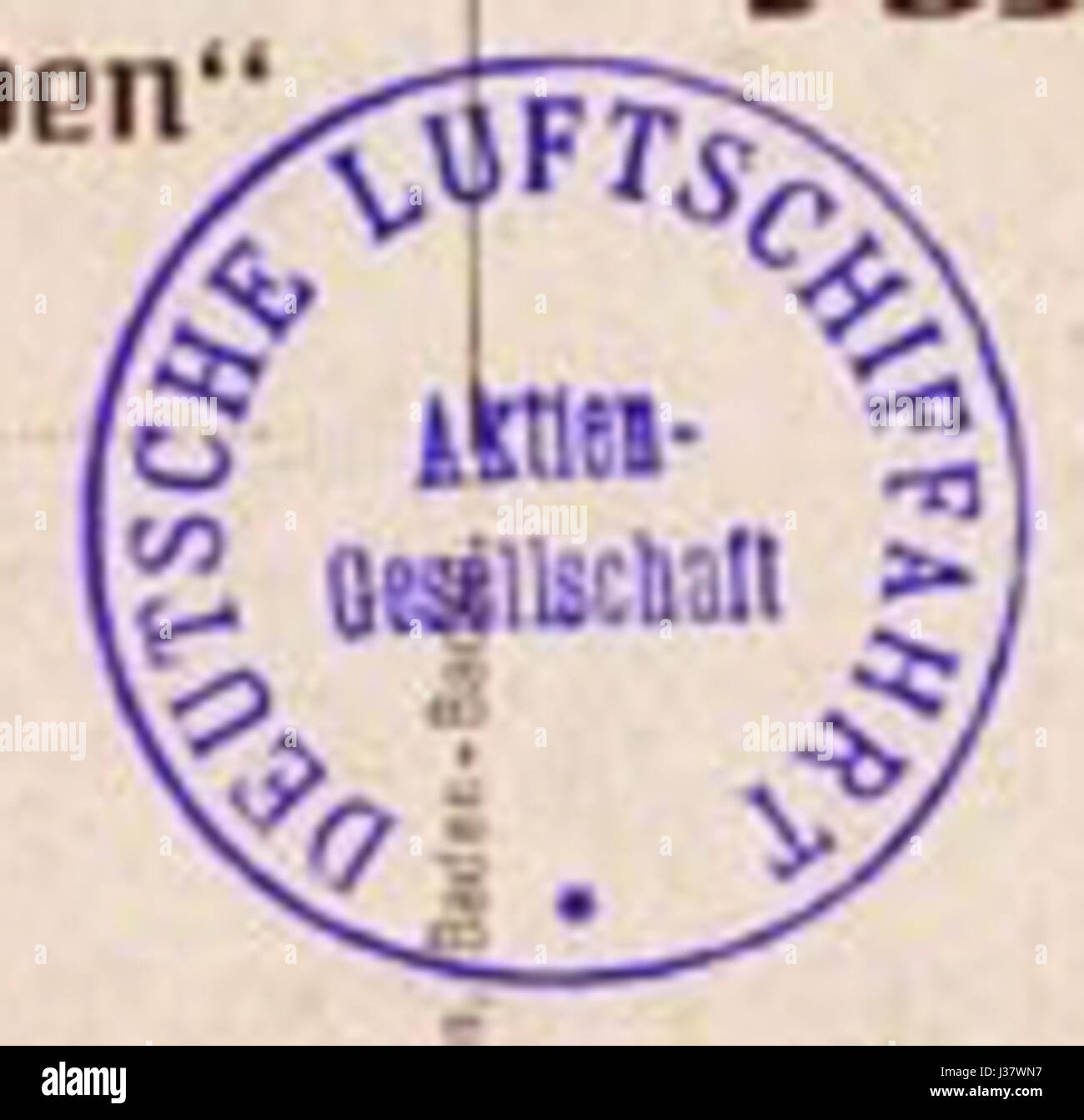 Der DELAG Ringstempel ist ein historischer Stempel der Deutschen Luftschiffahrts-Aktiengesellschaft (DELAG), der ersten Fluggesellschaft der Welt. Dieses Unternehmen spezialisierte sich Anfang des 20. Jahrhunderts auf zeppelin-Luftschiffe und spielte eine Schlüsselrolle in der Luftfahrtgeschichte. Stockfoto