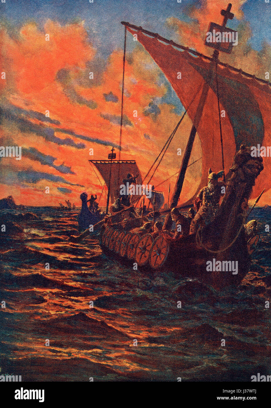 Die Heimkehr der eine Wikingerflotte nach einem Überfall.  Hutchinson Geschichte der Nationen veröffentlichte 1915. Stockfoto
