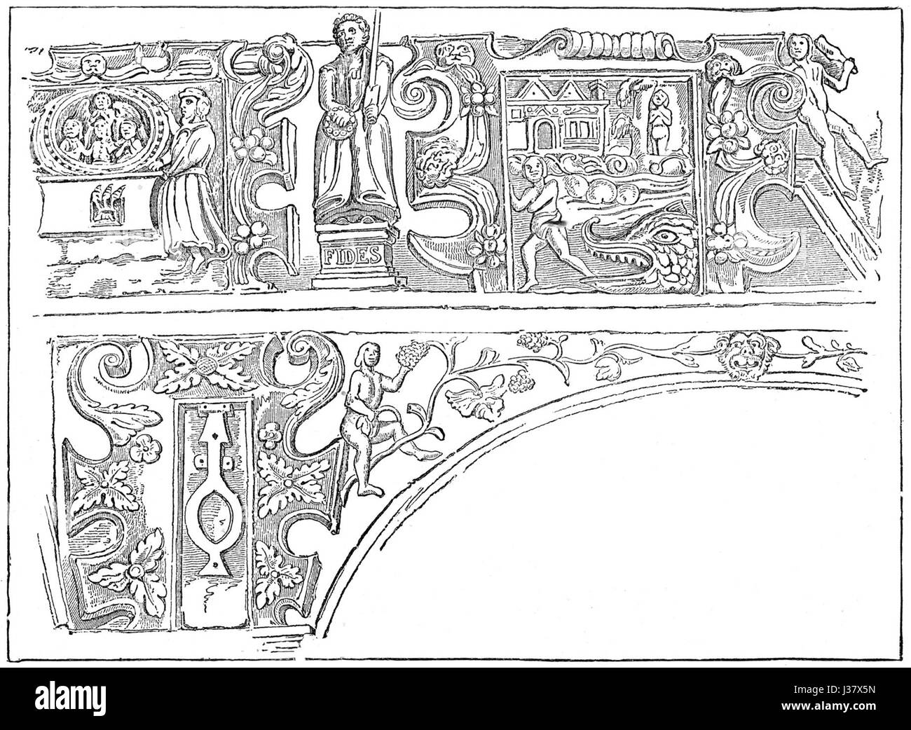 Dies bezieht sich auf das ornamentale Design oder Kunstwerk, das in der Münzprägeanstalt in Bristol ausgestellt wird. Die Münzprägeanstalt wurde historisch mit der Münzproduktion in Verbindung gebracht und konnte komplizierte Entwürfe aufweisen, die historische oder künstlerische Themen widerspiegeln. Stockfoto
