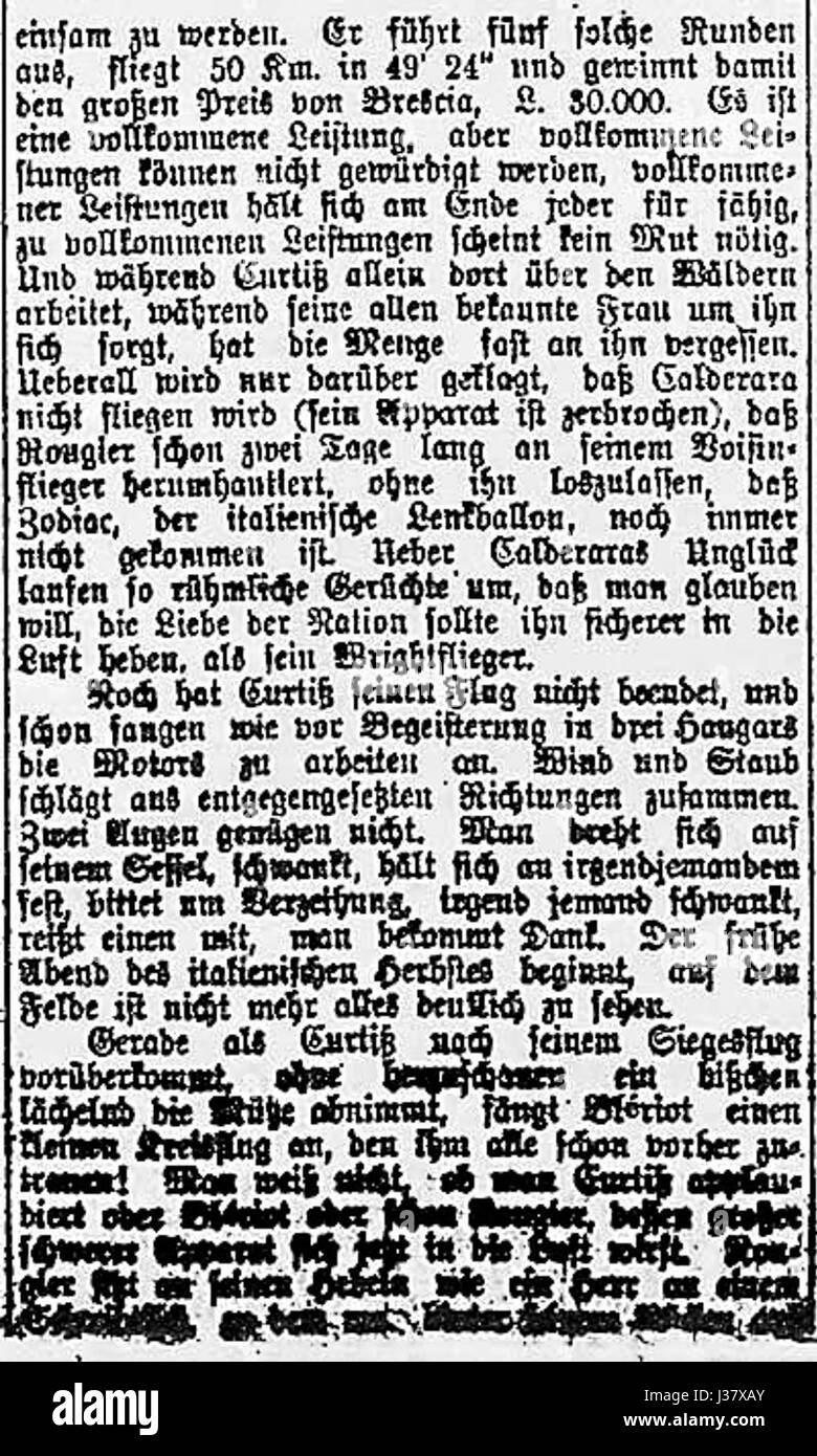 Dies ist eine Referenz auf Franz Kafkaâ Kurzgeschichte oder Werk mit dem Titel „die Aeroplane in Brescia“, in der Themen der Moderne, der technologischen Innovation und der menschlichen Anpassung erforscht werden. Die Geschichte präsentiert eine Szene in Brescia, Italien, und konzentriert sich auf die Implikationen des Flugzeugs als Symbol des Fortschritts. Stockfoto