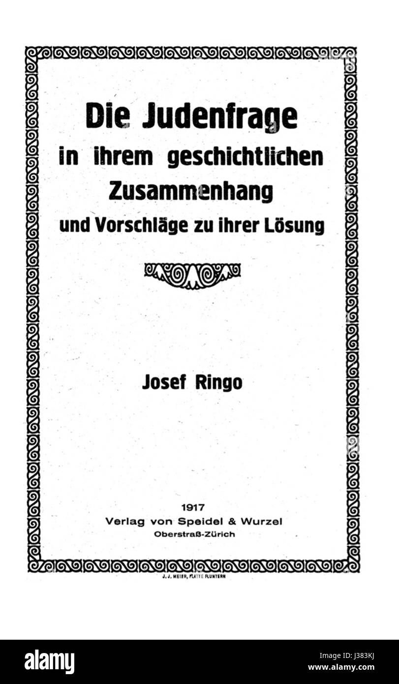 Das Cover mit dem Titel „Judenfrage“ thematisiert die jüdische Frage, ein Begriff, der historisch im europäischen Diskurs über die Rolle und Behandlung jüdischer Gemeinden, insbesondere im Kontext des Antisemitismus, verwendet wird. Stockfoto