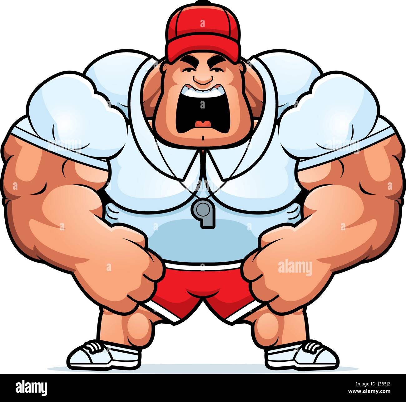 Eine Karikatur Illustration eines muskulösen Trainers schreien. Stock Vektor