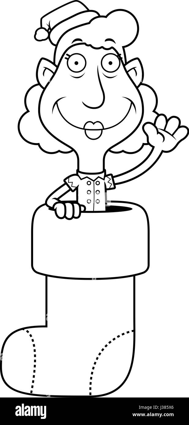 Eine Abbildung eines Zeichentrickfilms Christmas Elf Oma in ein Weihnachts-Strumpf. Stock Vektor