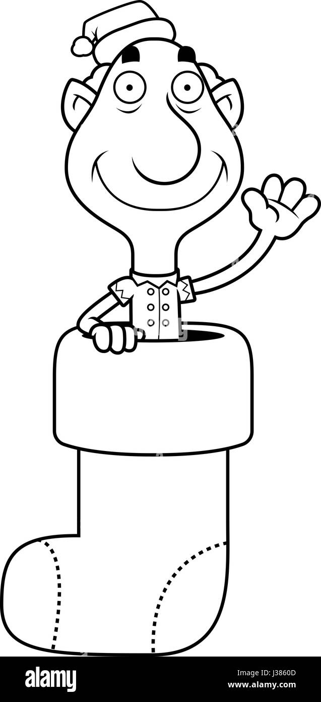 Eine Abbildung eines Zeichentrickfilms Christmas Elf Opa in einem Weihnachts-Strumpf. Stock Vektor