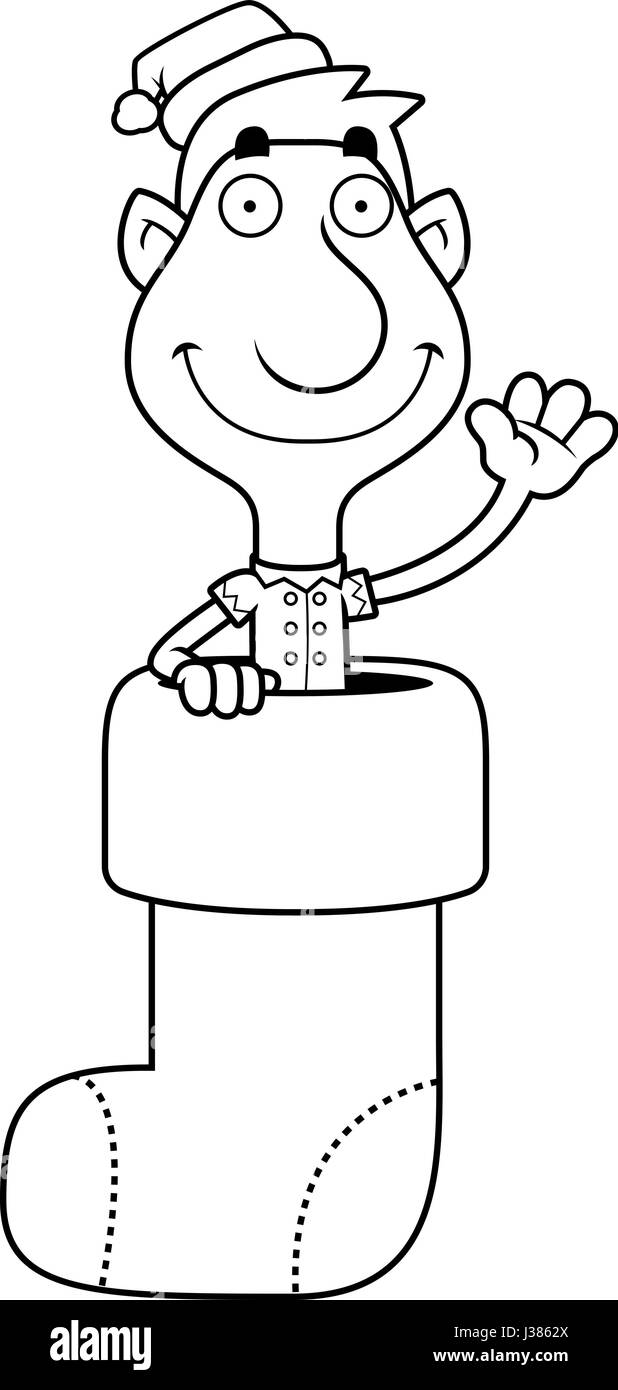 Eine Abbildung eines Zeichentrickfilms Weihnachtself in ein Weihnachts-Strumpf. Stock Vektor