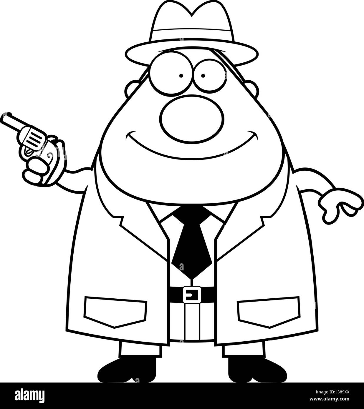Eine Karikatur Illustration eines Detektivs mit einer Pistole. Stock Vektor