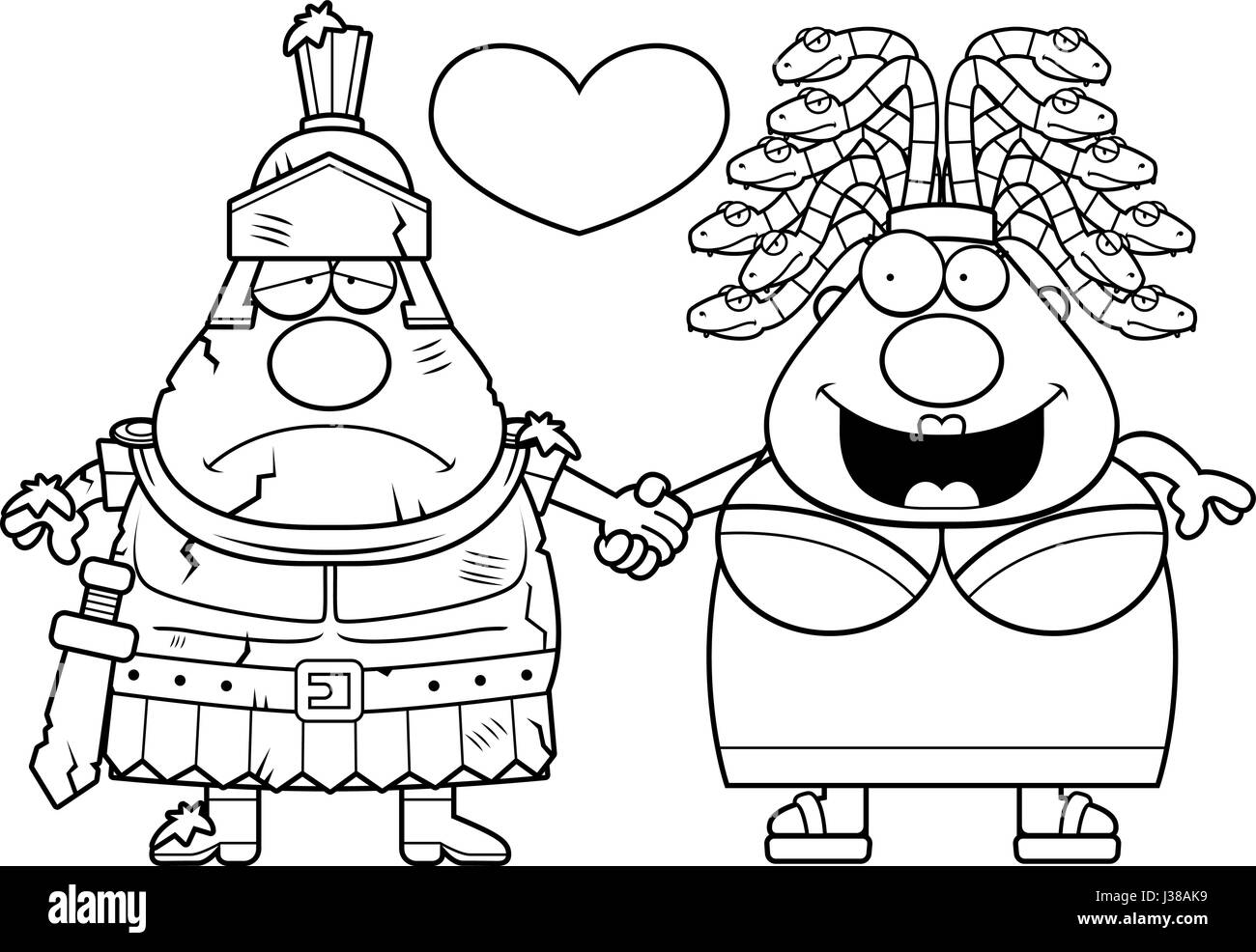 Ein Cartoon Illustration eine Statue und Medusa Hand in Hand. Stock Vektor