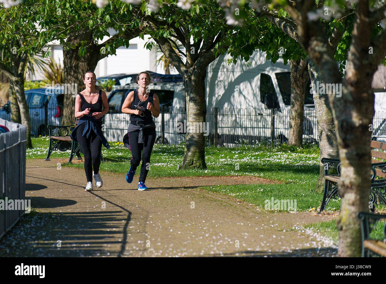 Zwei Frauen Joggen halten fit Regime Joggen Jogger laufen bestimmt Ausübung gesunden Lebensstil Fitness Läufer Lifestyle Übung Sunny Stockfoto