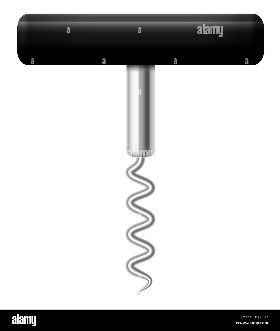 Korkenzieher mit schwarzem Griff - traditionelle Version des grundlegenden Weingut Werkzeug - isoliert 3d Illustration auf weißem Hintergrund. Stockfoto
