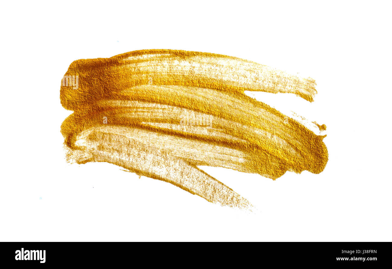 Abstrakte Goldgrund mit Acrylfarbe Pinsel auf weißem Hintergrund Stockfoto