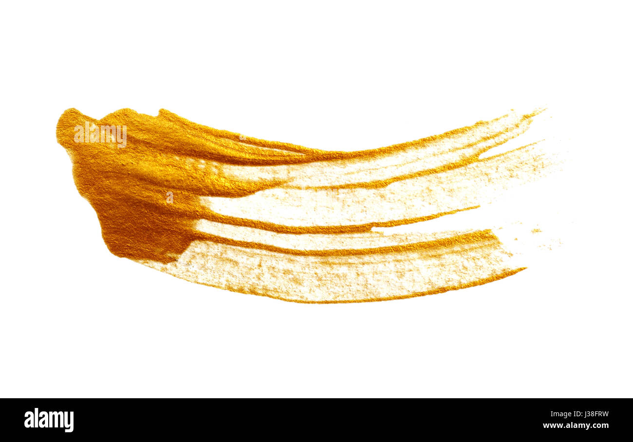 Abstrakte Goldgrund mit Acrylfarbe Pinsel auf weißem Hintergrund Stockfoto