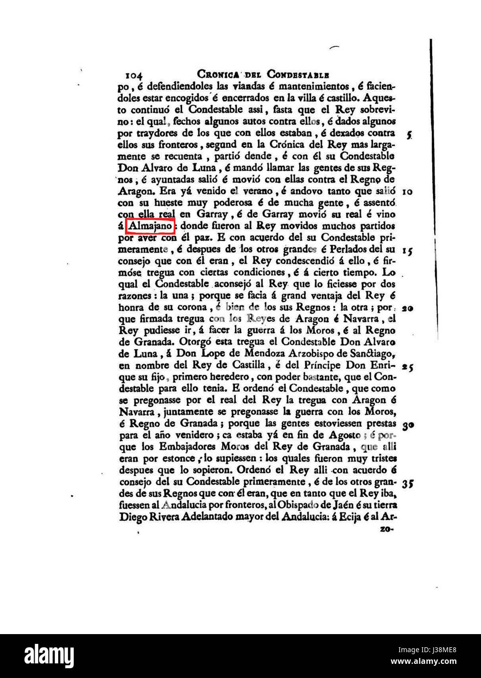 Cronica de Don Alvaro de Luna Cosdestable de lo Reynos de Castilla y Leon Stockfoto
