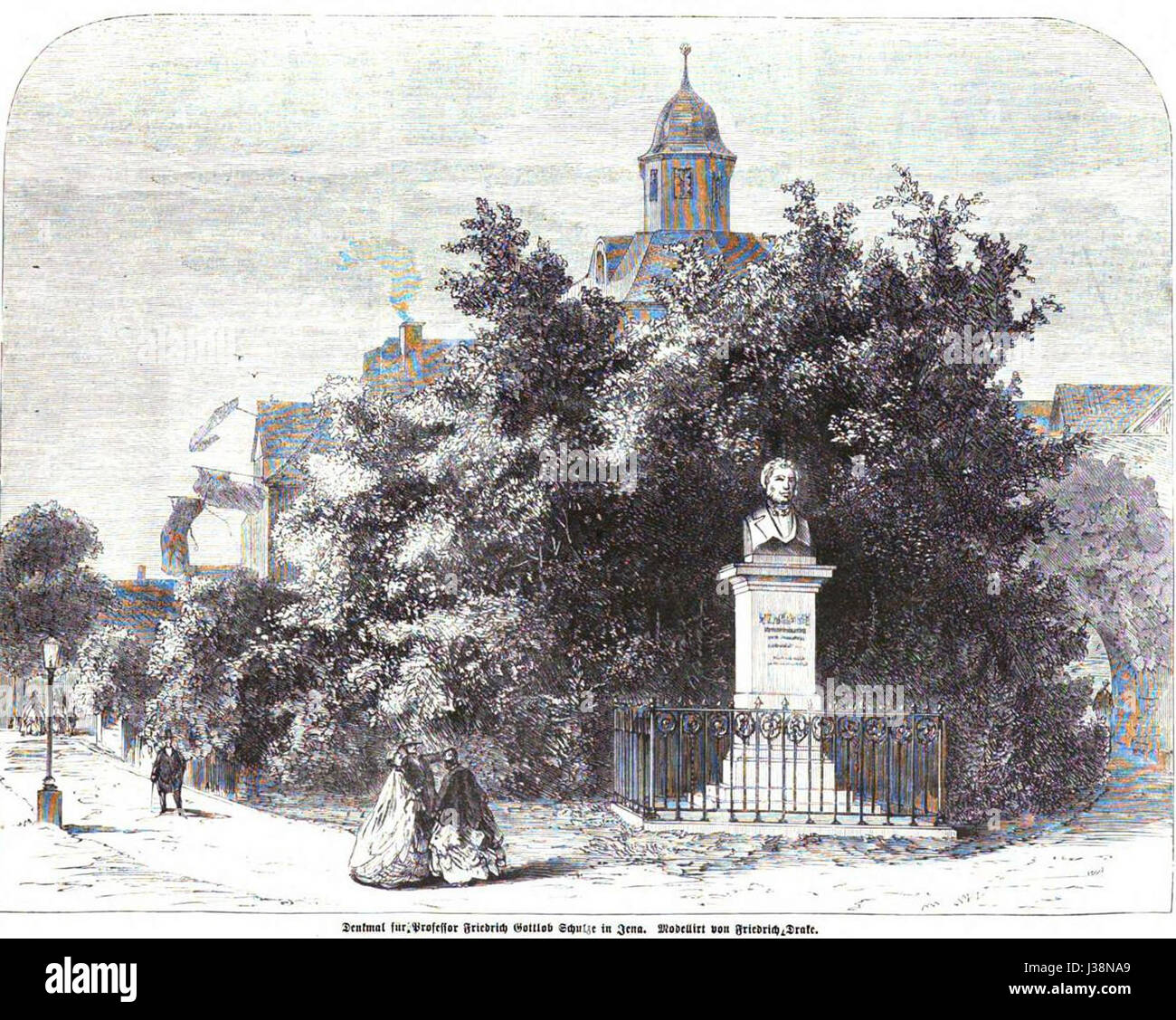 Das 1867 in Jena errichtete Denkmal für Friedrich Gottlob Schulze erinnert an seine Verdienste um Philosophie und Bildung. Schulze war ein deutscher Philosoph, der für seine Skepsis und empirische Theorie bekannt war. Stockfoto