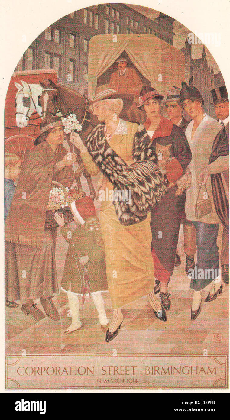 Joseph E. Southallâ Gemälde der Corporation Street in Birmingham, gemalt im März 1914, zeigt die Straße des frühen 20. Jahrhunderts in den City Museums and Art Gallery. Stockfoto