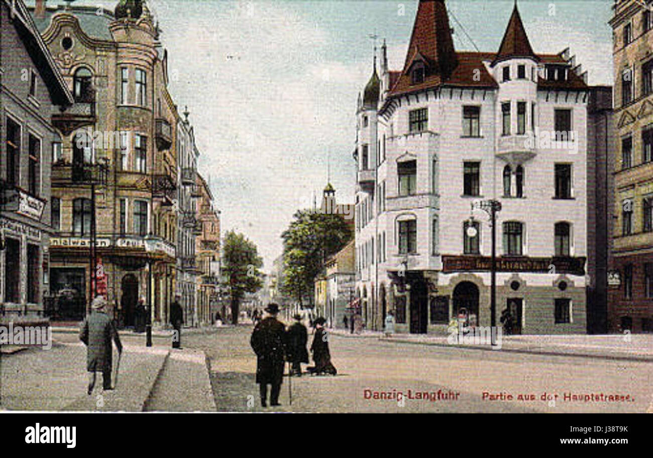 Danzig-Langfuhr-Partie aus der Hauptstrasse Stockfoto