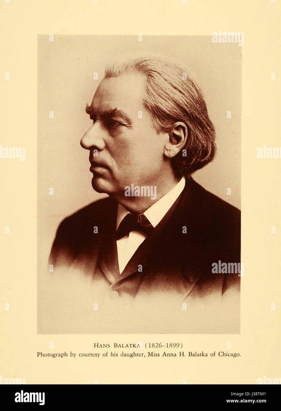 Hans Balatka (1825–1899) war ein tschechisch-amerikanischer Komponist, Dirigent, Musikpädagoge und Journalist. Geboren in Horfhungsthal bei Olmütz studierte er Musik in Wien, bevor er 1849 in die USA auswanderte. In Milwaukee gründete er einen Männerchor und ein Streichquartett und war Musikdirektor der Milwaukee Musical Society. Stockfoto
