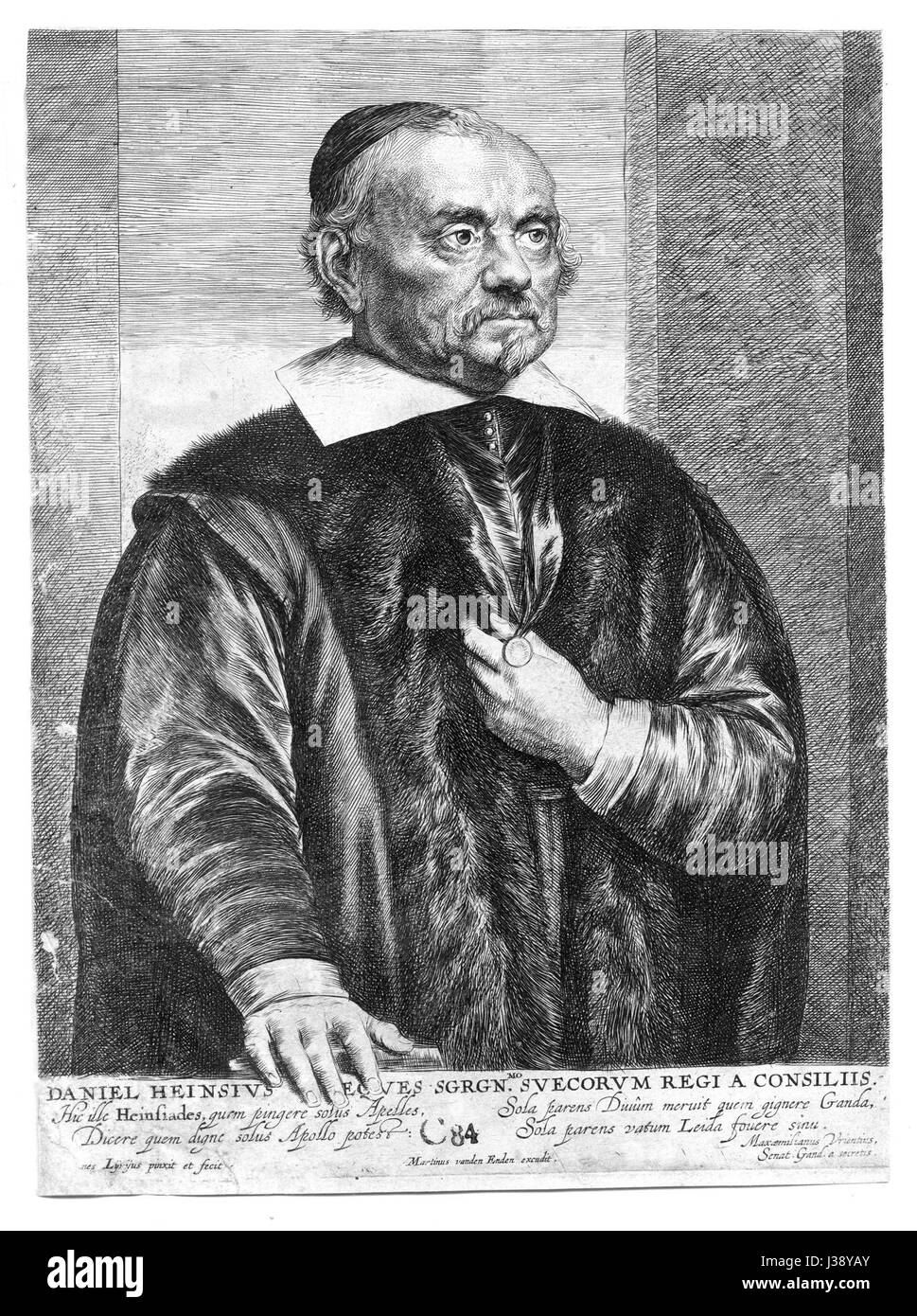 Daniel Heinsius war ein niederländischer klassischer Gelehrter und Dichter im späten 16. Und frühen 17. Jahrhundert. Er war bekannt für seine Studien in Latein, Griechisch und seine Beiträge zur Literaturkritik. Stockfoto