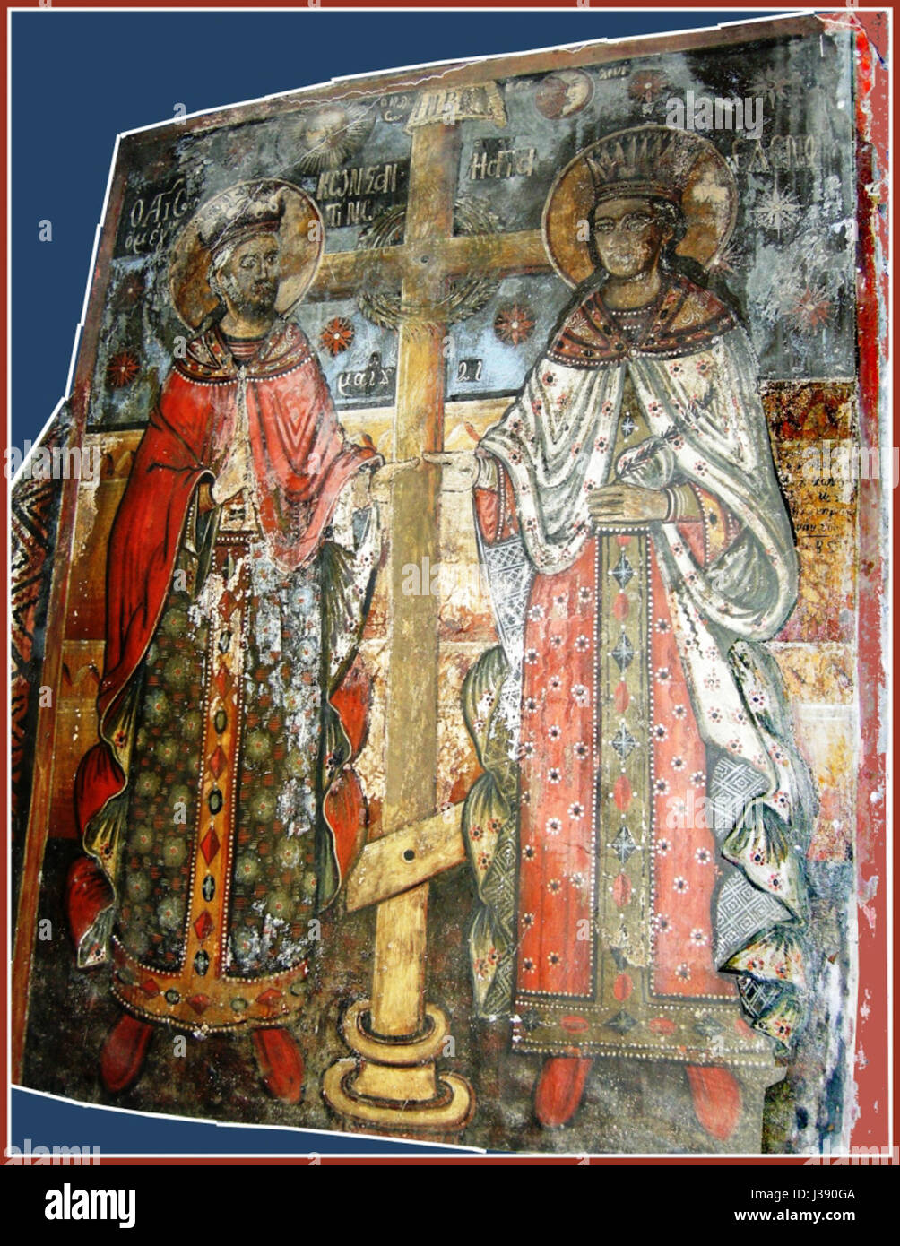 Constantine und Helen Fresko in der Kirche St. Demetrius in Avgi Breshteni Stockfoto